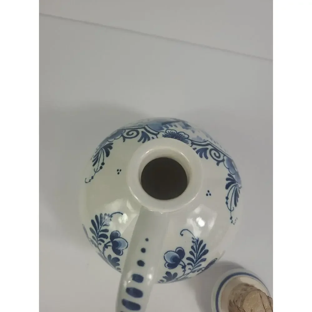 Delft Holland Vintage Hand Painted Blue White Windmills Zenith Carafe Dutch BOLS